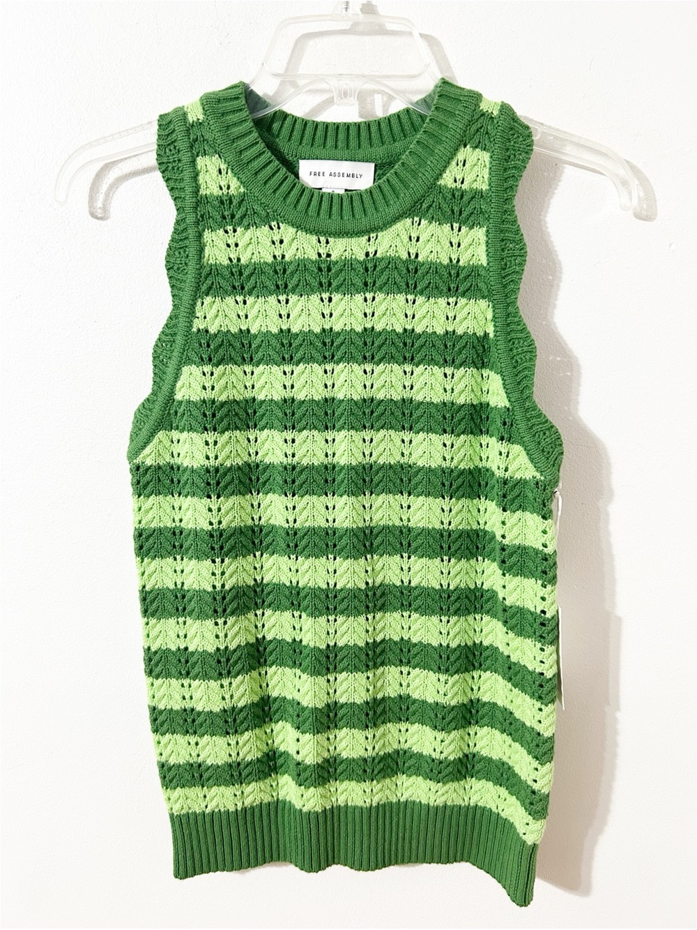 NWT Free Assembly Green Striped Pointelle Knit Sweater Vest Tank Top Small